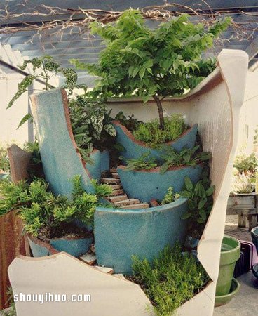 打破的花盆变废为宝 DIY童话般美丽的盆景 打破的花盆变废为宝 DIY童话般美丽的盆景